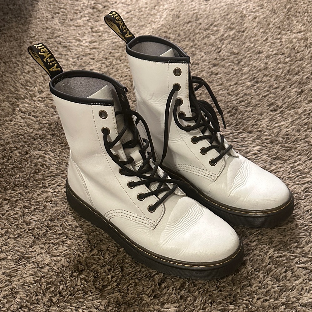 Dr. Martens White Leather Boots with Black Accents